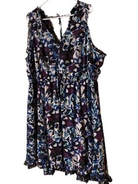 torrid Navy, Blue & Cream V-Neck Ruffle Midi Dress